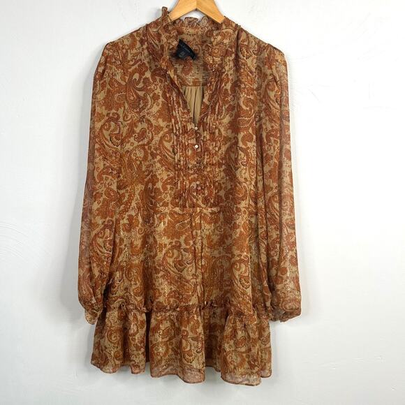 House of Harlow Burnt Orange Paisley Long Sleeve Dress - Picture 2 of 9